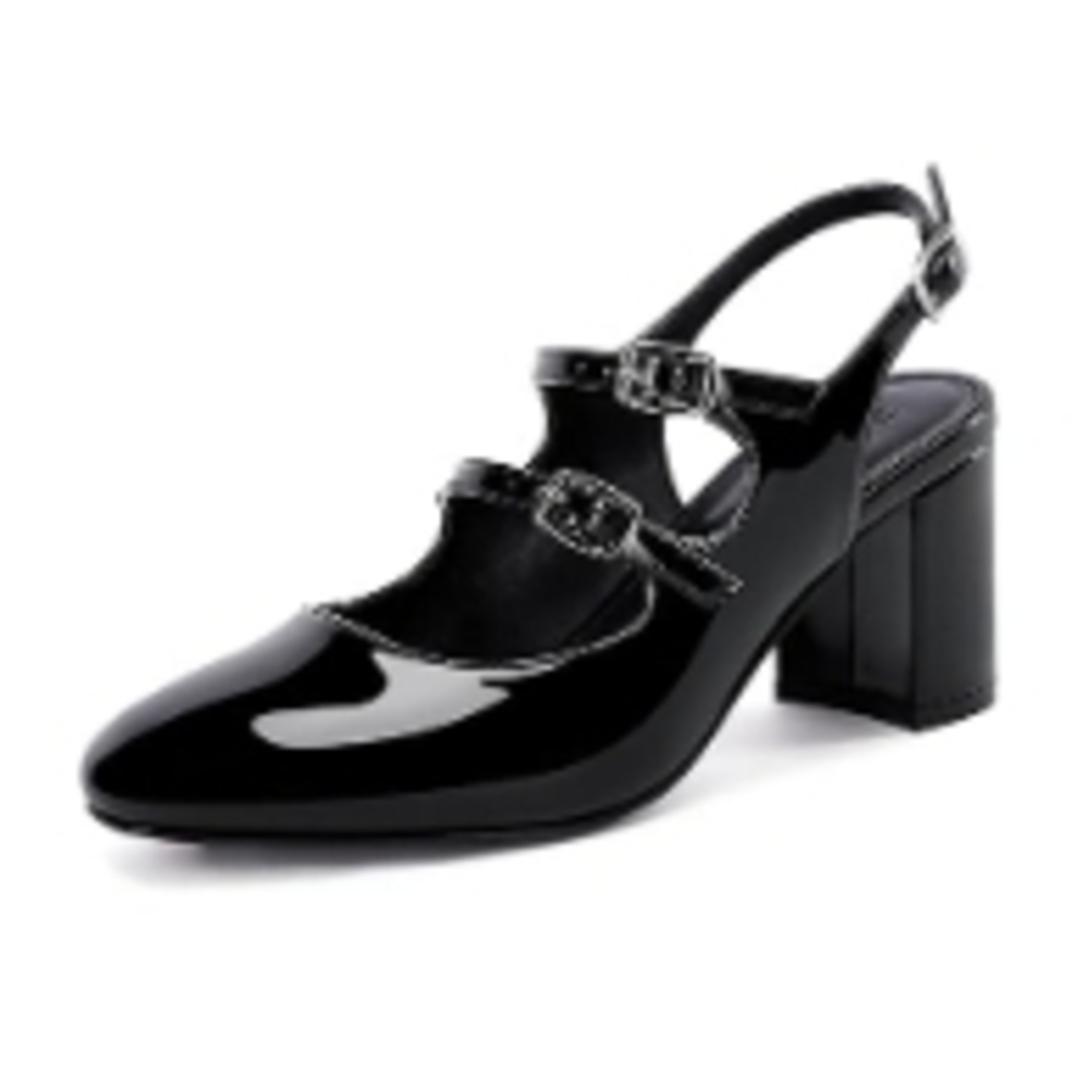 Coutgo Womens Slingback‎ Mary Janes Chunky Block Heels Pumps Closed Round Toe...